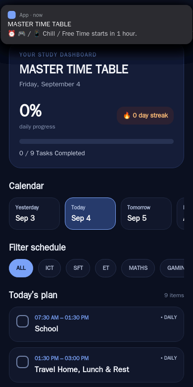Screenshot of Master Timetable — study planner